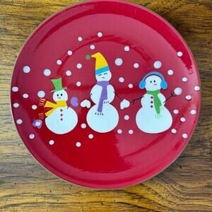 Pier 1‎ Snowball SALAD PLATE Hand Painted Snowman Christmas
